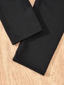 青少年女孩长袖前拉链字母印花连帽衫上衣和紧身裤 2 件套 - 黑與白 - 查看 6