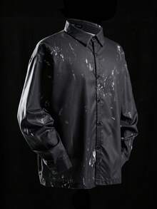 ROMWE MEN Anime 男士哥特式暗黑风格长袖单排扣衬衫，秋季 - 黑色 - 查看 2