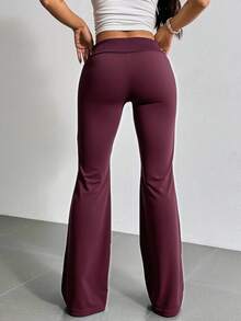 EURMUSE Drawstring Waist Flare Leg Sweatpants - Rusty Rose - View 2