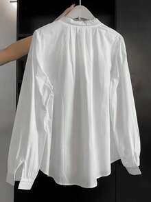 INAWLY 女士围巾领长袖优雅衬衫 - 白色 - 查看 2