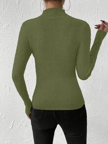 SHEIN Jersey de cuello alto de unicolor informal, otoño/invierno - Verde - Ver 3