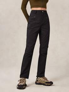 OutZeal 女式无 PFC 防水弹力拉链口袋修身户外裤，适合秋冬徒步露营 - 黑色 - 查看 9