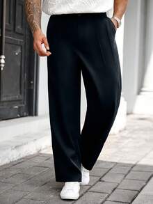 Manfinity CasualCool Plus Size Men's Solid Color Pleated Pocket Loose Casual Pants - Blue - View 4