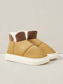 Cuccoo 新款秋冬女士一脚蹬家居拖鞋，厚底毛绒衬里保暖户外穿着高帮保暖内衬女士家居靴，防滑防水 - 棕色 - 查看 5