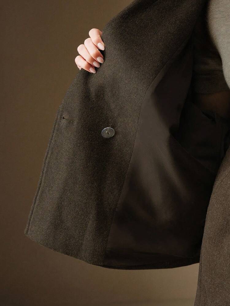 女性用 秋冬 モダン 両面ウール生地 ファッション 多用途 無地 ルーズ ウール カジュアル キャメルジャケット