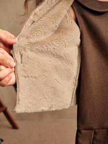 SHEIN Young Girls Fluffy Faux Thermal Lined Long Sleeve Jacket, Casual Loose Fit Outerwear, Autumn/Winter