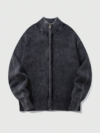 Street Life Cardigan casual lavato in maglia, stile grunge, autunno/inverno, da uomo