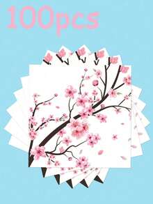 25/50/100 件 13"X13" 一次性派对餐巾，简约粉色樱花花卉图案，适合各种主题派对和日常使用 - 彩色 - 查看 9