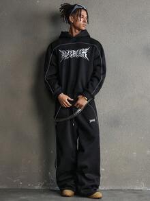 AXEPEAK Men's American Street Gothic Style Hoodie And Sweatpants Set, Fall Winter Clothes