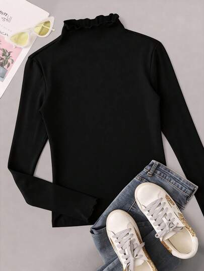 SHEIN EZwear Plus Size Solid Color Crew Neck Long Sleeve Casual T-Shirt/Fall/Winter