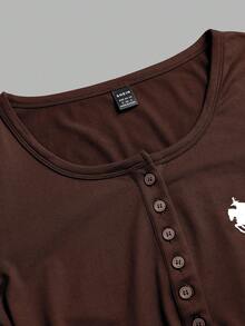 SHEIN EZwear 女款小馬圖案針織長袖T恤，秋冬季女裝 - 彩色 - 查看 8