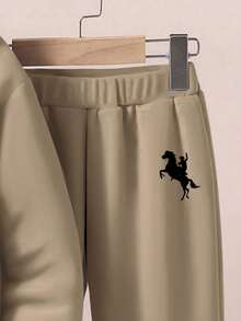 SHEIN 2 件套年轻男孩休闲舒适时尚拼色复古学院风英文字母图案宽松长袖连帽卫衣套装，适合秋冬季 - 彩色 - 查看 6