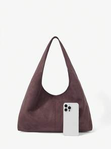 MUSERA Faux Suede Slouchy Shoulder Bag - Coffee - View 4