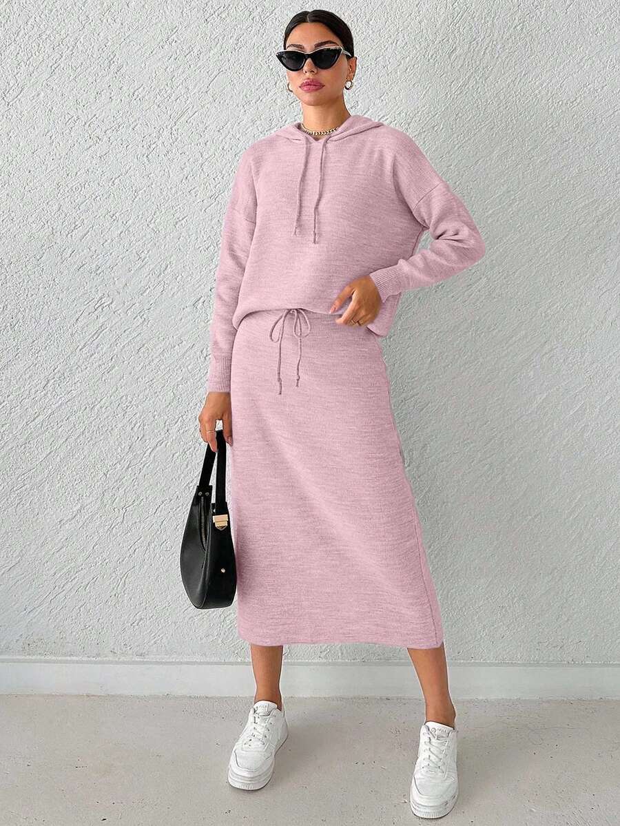 Cloudara Women's Hooded Sweater Two Piece Set - Baby Pink - View 1