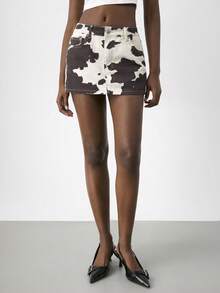 Maija 女士牛仔迷你裙，奶牛印花图案，Y2K风格，适合音乐会、返校季、街头穿搭、秋季穿着。 - 彩色 - 查看 5