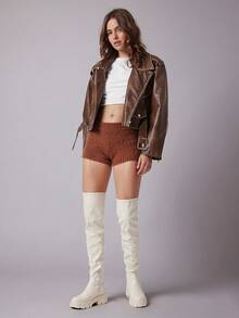 Solezae Women's Thick Platform Over The Knee Stretchy Heeled Boots - 米色 - 查看 2