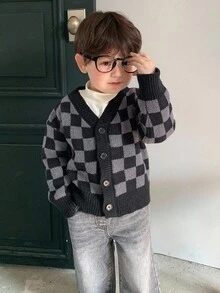 DAZY 幼儿男童格纹拼色休闲开衫，韩版街头潮流，春秋季