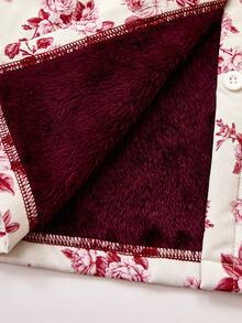 SHEIN Vintaside Kids Girls' Hooded Thickened Fluffy Vintage Floral Mid-Length Jacket, Autumn/Winter - Burgundy - View 5