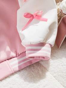 Sparklyn 女童休闲连帽羊毛夹克，袖子饰有粉色蝴蝶结，正面有蝴蝶刺绣，白色纽扣开合，适合秋冬季外出、通勤，搭配长袖毛衣和裤子 - 粉色 - 查看 4