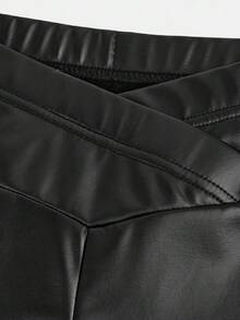 SHEIN Teen Girls Black Knit Flare Pants, Fashionable Casual Everyday Wear - Black - View 7