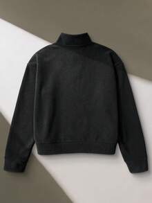 Manfinity Roghcode Men's Street-Style Fashionable INS Matching Casual Versatile Quarter Zip Sweatshirt, Suitable For Outdoor Music Festivals, Nightclubs, Bars, Boyfriend/Husband Gift, Anniversary Gift, Black, Long Sleeve Top - Black - View 2