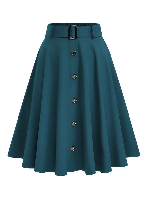 EMERY ROSE Women's Casual Daily Decorative Button Closure Skirt