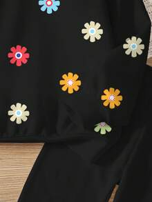 SHEIN Leap Crew 2 件套青少年女孩休闲花卉印花圆领长袖运动衫和紧身裤套装，适合秋冬季