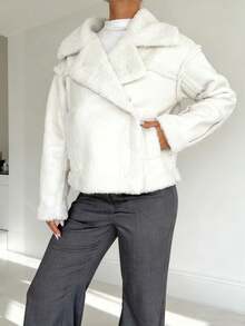 Almamuse Faux Fur Loose Button Women's Casual Long Sleeve Jacket, Autumn/Winter