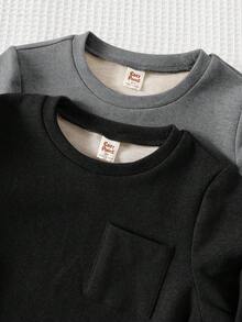 Cozy Pixies 2pcs Young Boy Decorative Jacquard Knit Soft Crew Neck Long Sleeve Pullover Tee Set - Grey - View 8