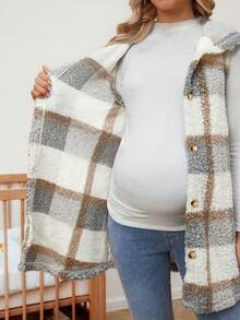 SHEIN Chaqueta de maternidad regular, cómoda y casual con cremallera delantera a cuadros - Multicolor - Ver 8