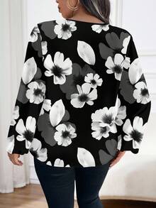 Reflora Plus Size Casual Floral Print Long Sleeve Shirt, Suitable For Spring And Summer Autumn And Winter Chic Blouses For Women - Multicolor - View 2