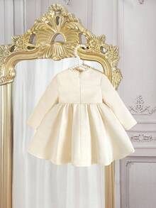 Đầm dự tiệc thanh lịch màu trắng bằng satin và lưới phối nơ trang trí cho bé gái, đầm công chúa cho bé gái, đầm màu sâm panh cho bé gái, đầm sang trọng cho bé gái, đầm Giáng sinh cho bé gái, đầm mùa đông cho bé gái - Hồng - Xem 2