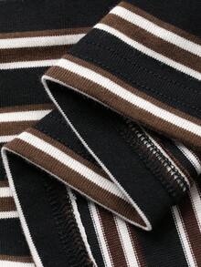 FRIFUL 女式休闲纽扣落肩条纹T恤，秋季长袖上衣 - 黑色 - 查看 7