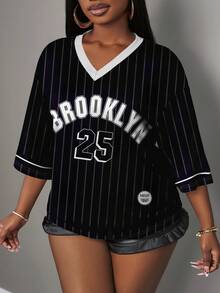 Slaydiva Casual Minimalist Letter & Number Graphic 14 Women T-Shirt, Suitable For Summer - Black - View 6