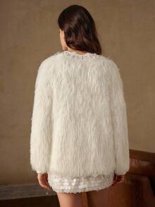 Anewsta Women's Elegant French Style Rhinestone Embellished Loose Fit Flattering Soft Sweater, Versatile & Age-Reducing, Winter Sweater, Christmas Sweater, White