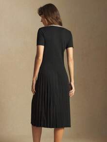 2026 Vestido de suéter con cuello de encaje para mujer - Negro - Ver 3