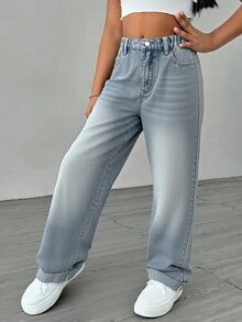 Quần jeans ống rộng Streetcool Tween Girl Tween Girl, Quần denim rộng rãi thường ngày - Rửa nhẹ - Xem 6