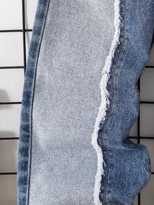 SHEIN Streecool Kids 小男孩个性化街头拼布设计破洞下摆牛仔裤