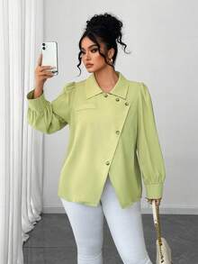 SHEIN Elenzya Große Größen einfarbige Business Lässig elegante Bluse, Herbst/Winter - Grün - Übersicht 5