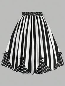 Sweetra Váy chữ A dáng rộng cho nữ phong cách cổ điển, tiên phong, đại học, thời trang đường phố, trang trí nơ 3D, in kỹ thuật số, họa tiết Punk, chú hề đen, ảo thuật gia, sọc đen trắng, chấm bi, sân khấu, hộp đêm, tiệc tùng, quán bar, phù hợp cho lễ Halloween, trở lại trường, ngày lễ, trang phục hàng ngày, rộng rãi/đi làm/đi học, ngày lễ tình nhân, tiệc tùng - Nhiều màu - Xem 2