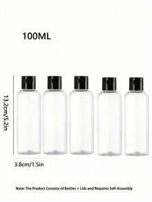 1/3/5 件旅行瓶带翻盖空透明分配器容器适用于旅行装化妆品旅行必需品、便携式配件储存 - 黑色 - 查看 22