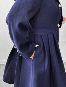 Elenzga 大码女式休闲连帽双排扣A字长袖外套，适合毕业典礼、节日、情人节、圣诞节、音乐节、母亲节、万圣节、感恩节、复活节、国庆节、舞会、约会、派对、婚礼、户外活动、秋冬季穿着。 - 藏蓝色 - 查看 8