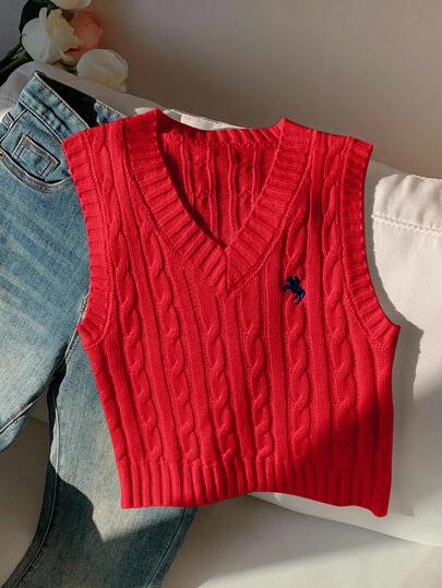 Comfortcana 秋季简约时尚休闲女式红色毛衣背心，情人节，圣诞节