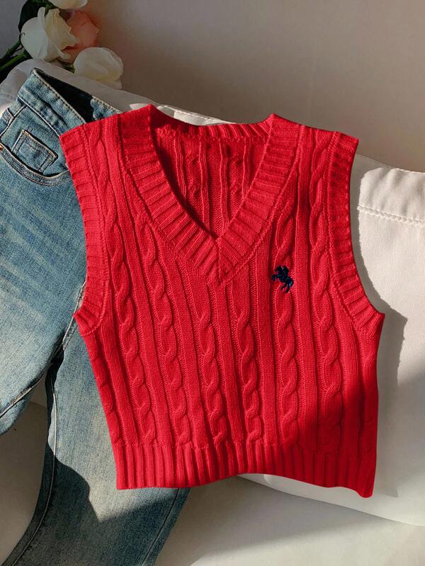 Comfortcana Chaleco de punto rojo casual y sencillo para mujer, atuendo para el Día de San Valentín