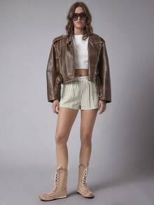 Solezae New Fashionable Women's Tan Lace Up Boxing Style Knockout Retro Vibes Sneaker Boot Mid-Calf Faux Leather Comfort Street Wear Edge Holiday Shoe - Maroon - View 5