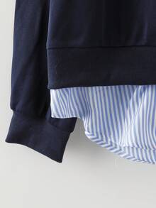 GlowEve CURVE 加大码女式纯色拼布条纹圆领长袖不对称系带时尚休闲家居服衬衫