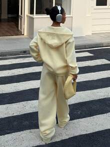 Muchica Women's Casual Loose Zip-Up Long Sleeve Top And Pants 2 Pieces Set,Fall,Fall Clothes For Women - Yellow - View 2