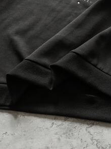 ROMWE MEN Street Life Men Sparkling Diamond Decor Crew Neck Loose Fit Long Sleeve Pullover Sweatshirt, Fall - Black - View 6