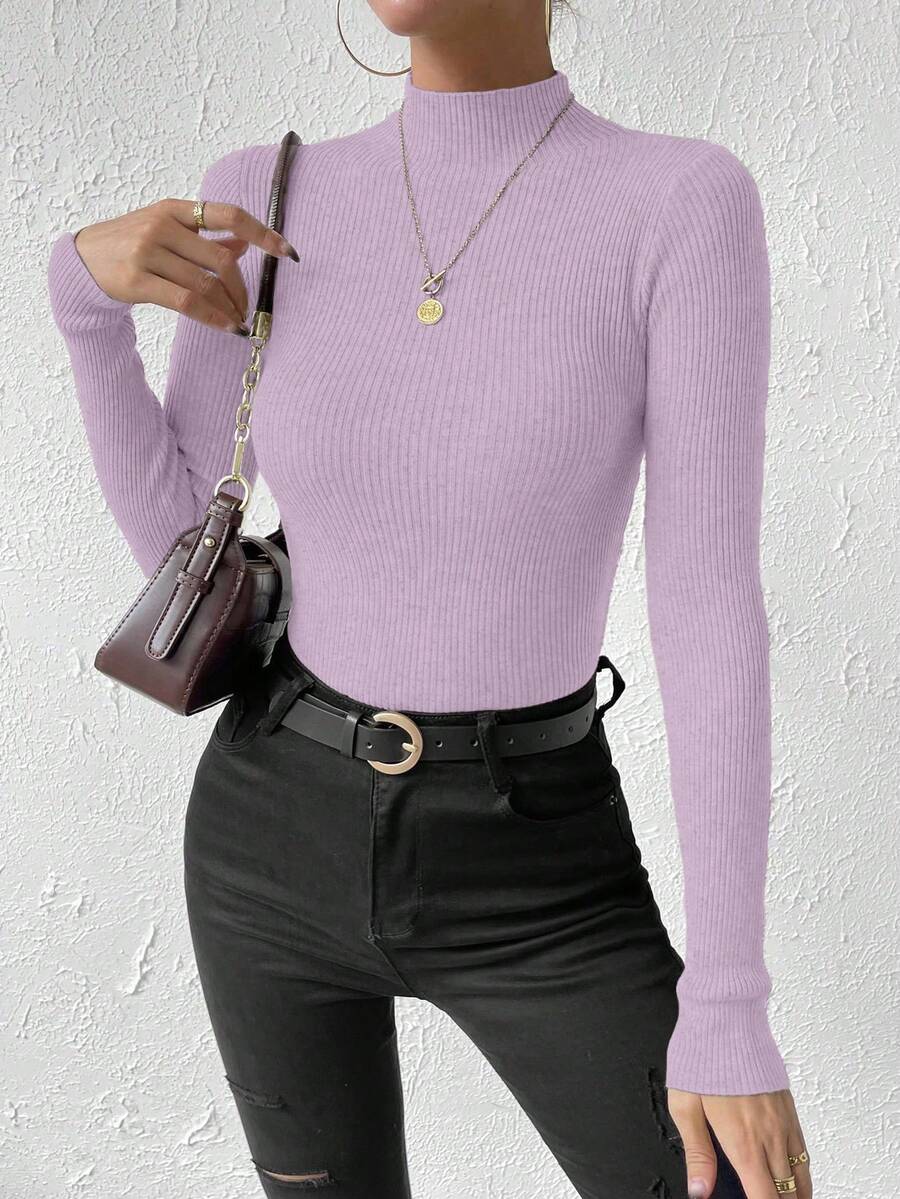 Chiquease Casual Solid Color Stand Collar Sweater, Autumn/Winter