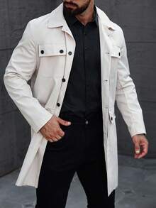 Manfinity CasualCool Men's Casual Outdoor Fashion Versatile Commuter Trench Coat, Cream, Old Money , Fall